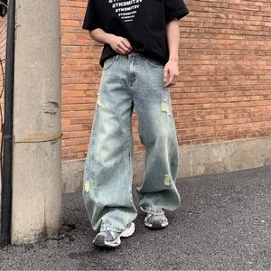 Men's Baggy Hip Hop Jeans Wide Leg Skater Denim Pants Loose Fit Streetwear 30